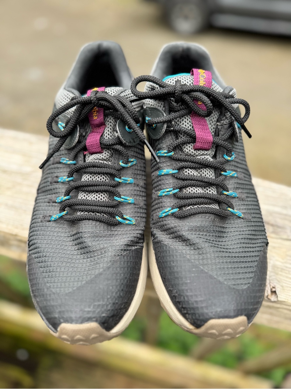 Columbia Black Athletic Shoes with Teal and Magenta Accents